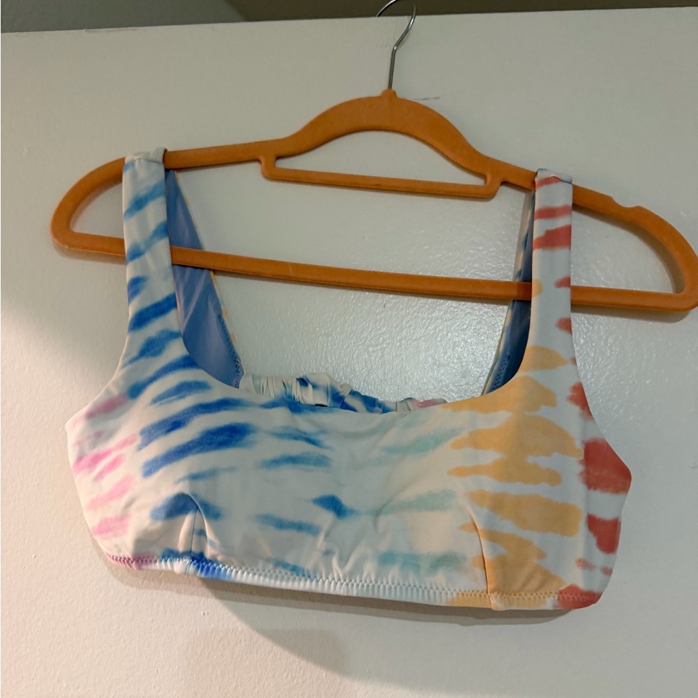 Rip Curl Multicolor Tie-Dye Scoop Bikini Top — Blue, Orange, Pink, Cream